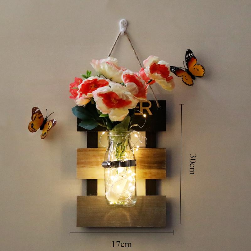 Настенное украшение Ins Style Настенный светильник Nordic Originality Plant Butterfly Background Home Decor Настенные светильники Ваза Лампа для спальни