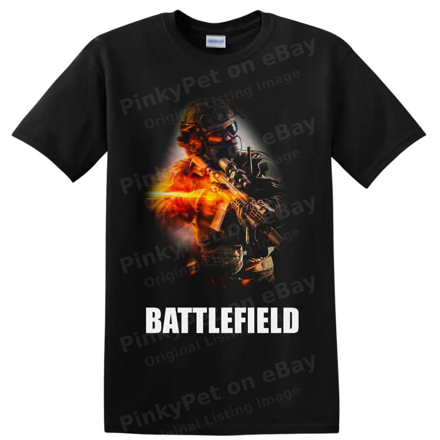 Battlefield Soldier T Shirt w/ Futuristic Rifle Orange Fire Combat Graphic Tee