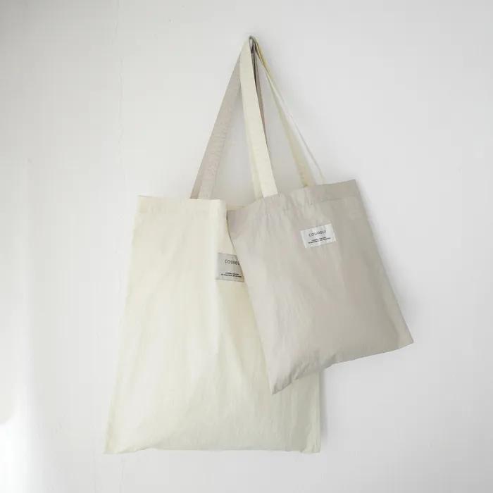 Nylon square bag (Large Cream yellow) Shoulder bag Eco bag Big bag Mini bag