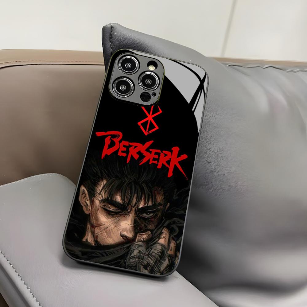 Чехол для телефона с аниме Berserk для Iphone 17 Air 16 15 14 12 11 13 Pro Max Mini X Xr Xs Puls Черный Стеклянный Чехол