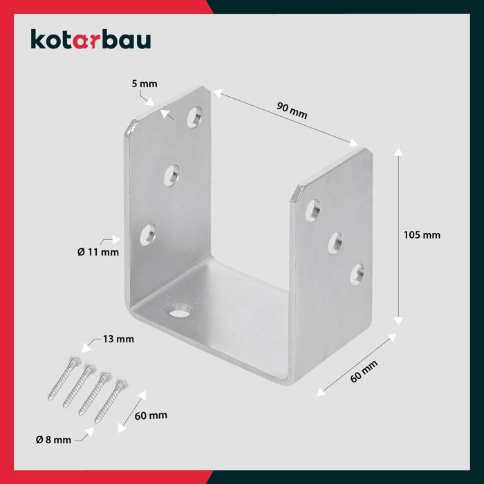 KOTARBAU® Base de Poteau U à Visser, 90 мм, оцинкованное серебром, с покрытием Chaud La Solution Excellente для крепления различных элементов