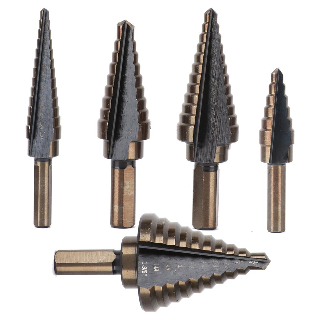 Набор из 5 ступенчатых сверл HSS с прямой метрической канавкой для сверления стальной пластины