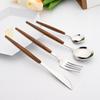 20Pcs Wooden Handle Dinnerware Steak Knife Coffee Spoon Cake Fork Set Mirror Stainless Steel Tableware Kitchen Utensils Eating Silverware