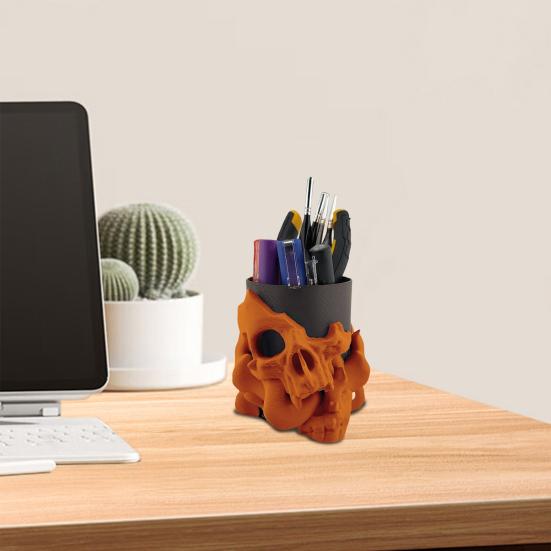 Подставка для ручек в виде черепа, держатель для кистей для макияжа, держатель для хранения в ванной, органайзер для стола в виде скелета для ключей, косметических инструментов, украшения на Хэллоуин