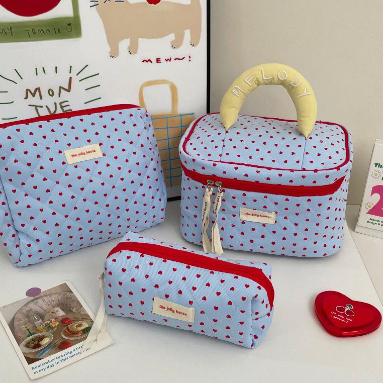 Plaid Quilted Large Capacity Makeup Bag - Soft, Portable Handbag for Students