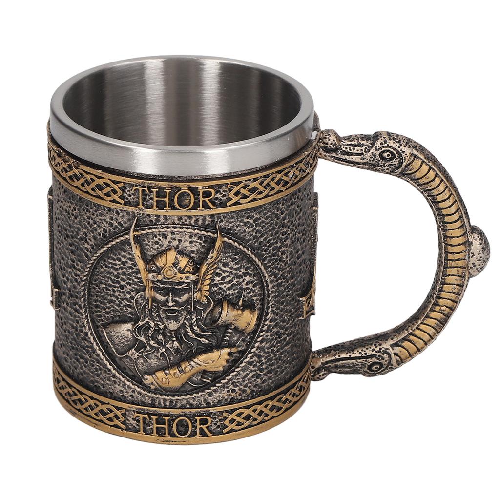 Stainless Steel Liner Mug Hand Painted Decorative Retro Medieval Resin Mug Beer Cup for Home Bar