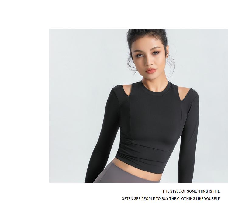 Женские эластичные топы для йоги с длинными рукавами, обнажающие пупок - быстросохнущие футболки для фитнеса