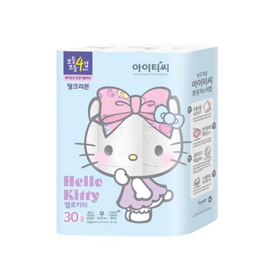 Hello Kitty Pink Ribbon 4-ply Toilet Paper Roll 20m, 30 Rolls, 1 Piece, a Popular Character In Korea
