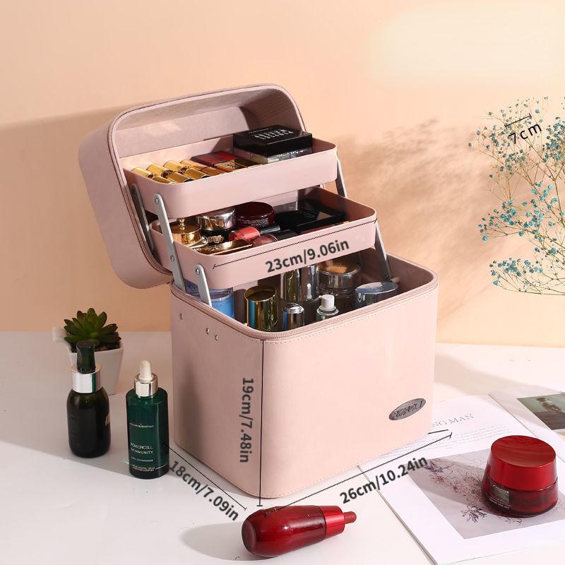 Large Capacity Makeup Case Travel Makeup Bags Organizer For Women Professional Train Case Box Storage With Brush Holder Gift For Girls Mom Daughter