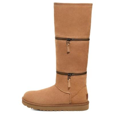 Классические очень высокие замшевые модные зимние сапоги женские карамельные 1134631-CHE