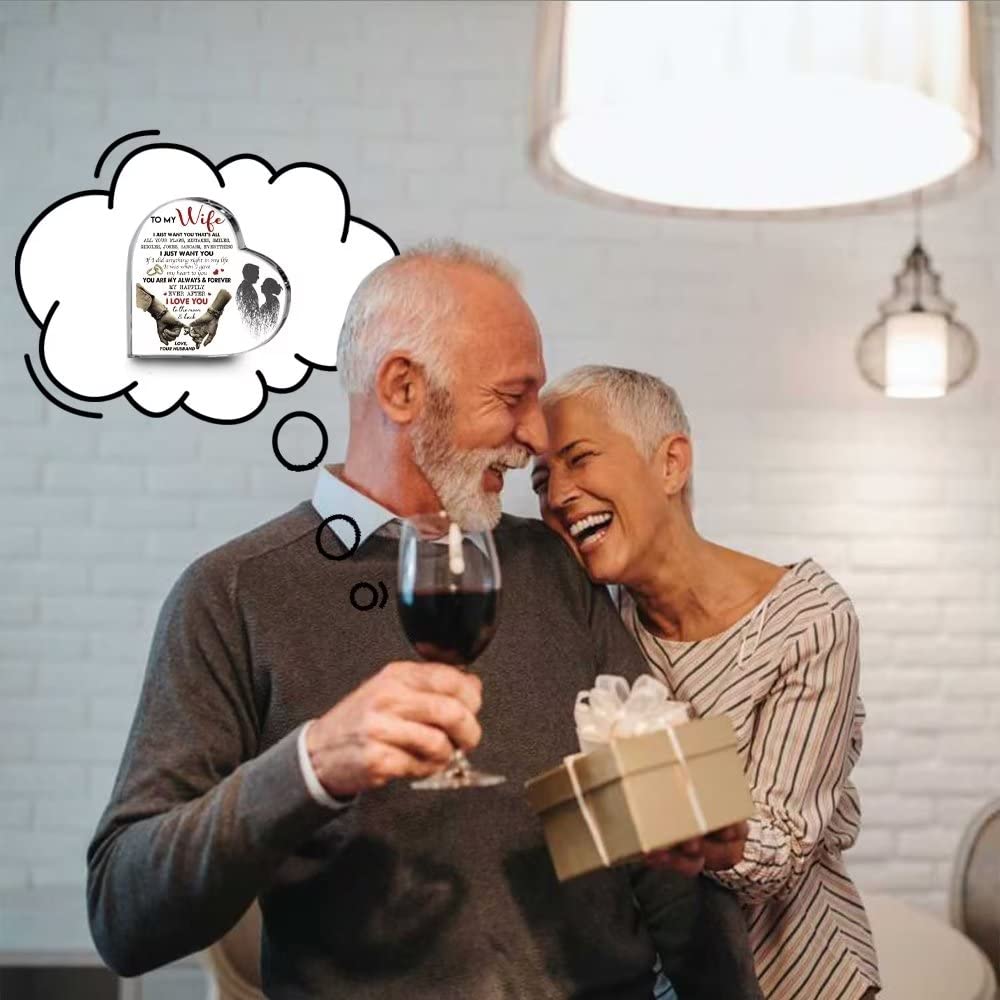 1pc acrylic heart shaped plaque, husband to wife heart shaped desktop home decor, romantic gifts, acrylic memorial ornaments- Acrylic Desktop Ornament