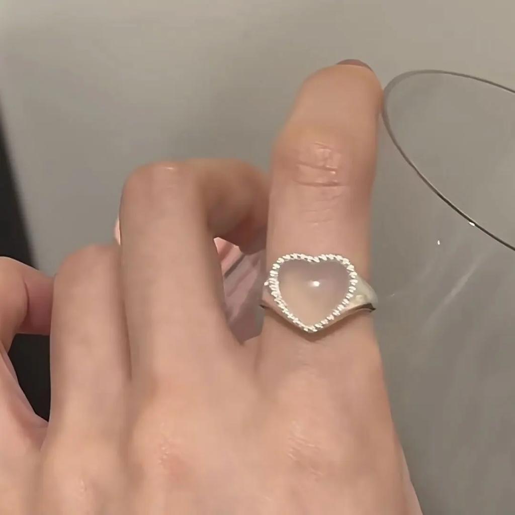 Vintage Silver Color Love Heart Ring for Women Girl Trendy Simple Temperament Sweet Wedding Bride Aesthetic Jewelry Gift