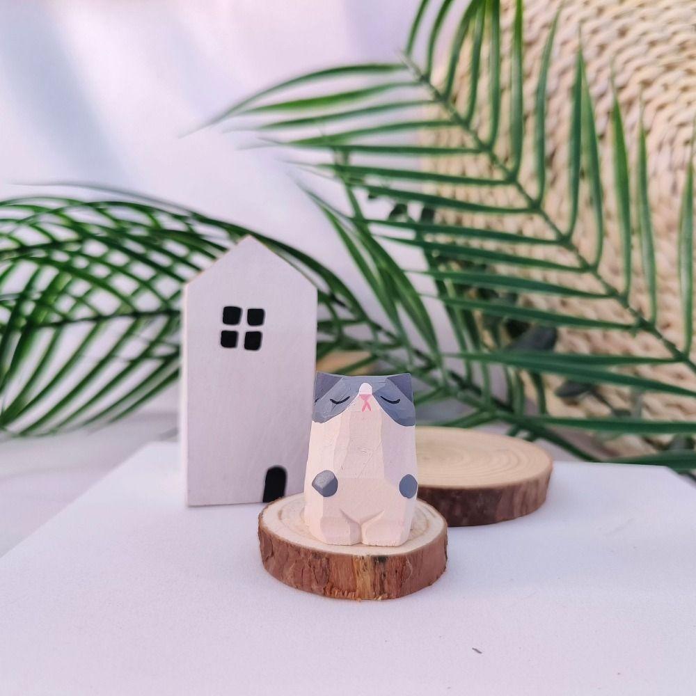 Mini Cat Dog Statues Painted Small Animal Dolls Desktop Accessories Wooden Animal Figurine Home