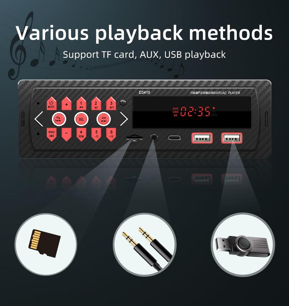 1Din автомобильный стерео 12V автомобильный MP3-плеер Bluetooth FM защита проводки Bluetooth автомобильный радиоприемник, 2USB/AUX/TF/Type-C громкой связи