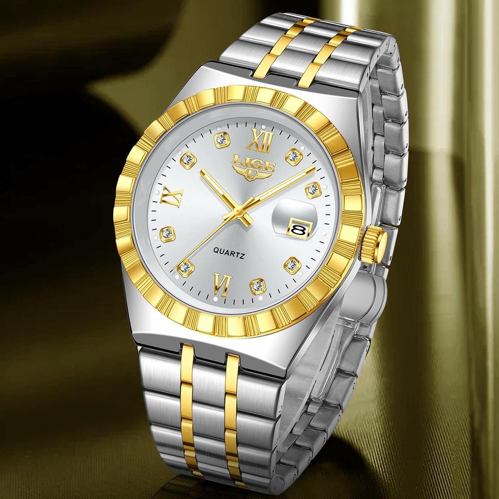 Мужские Модные Деловые Часы Мужские Спортивные Черные из Нержавеющей Стали Роскошные Светящиеся Водонепроницаемые Мужские Кварцевые Часы