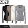 Za Export New Arrival Women's Clothing ZR Fashion Style Sexy Sexy V-neck Long Sleeve Knitting Elastic Skinny Slimming Bottoming Shirt