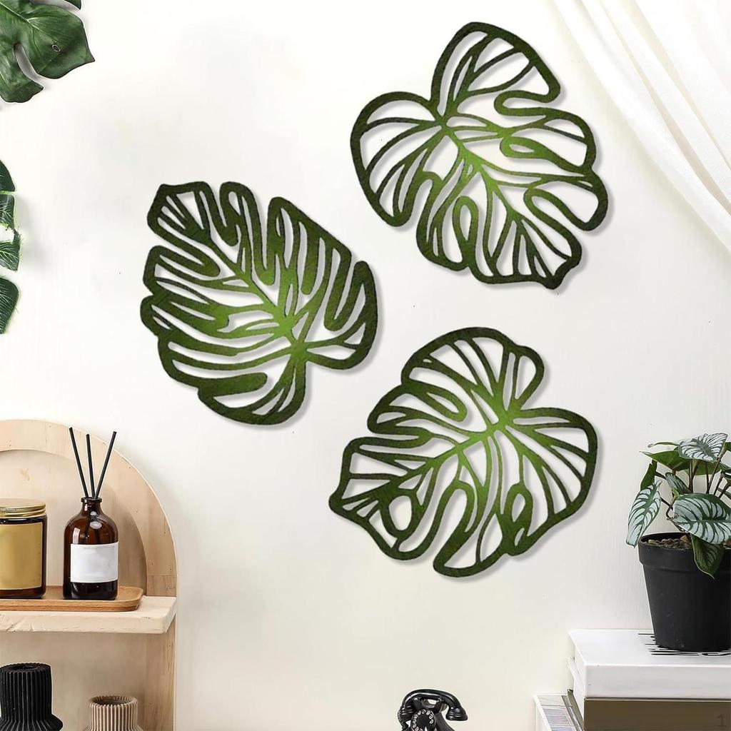3 Pieces Palm Leaves Wood Art for Living Room And Garden
