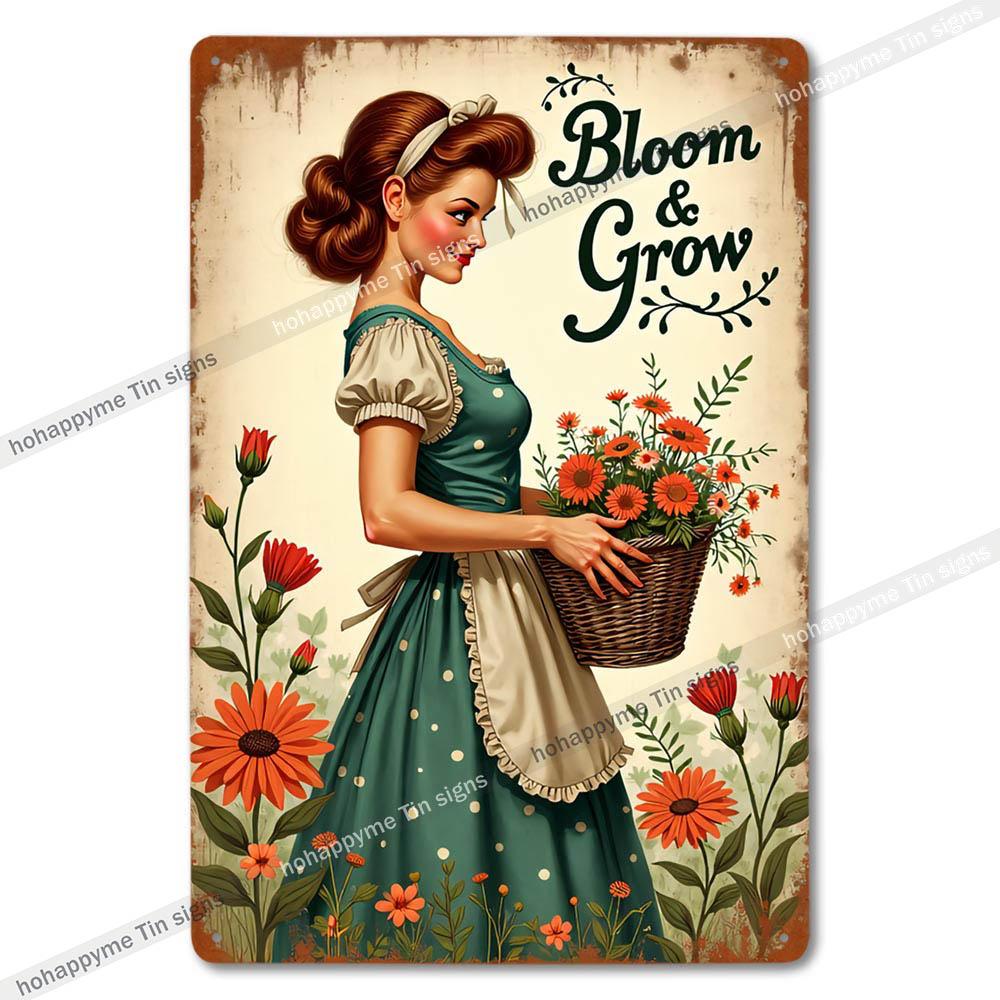 Retro Floral Metal Tin Signs Home Decor Wall Art Garden Farmhouse Country Kitchen Bathroom Living Room