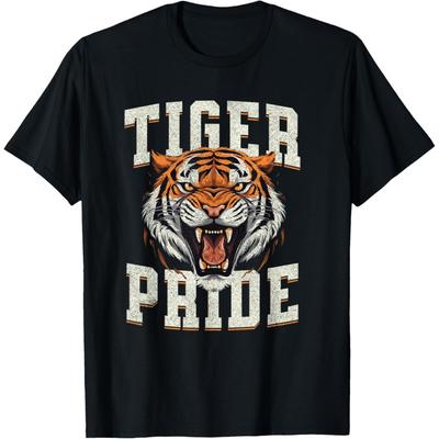 Футболка с талисманом тигра 'Tiger Pride' в винтажном стиле для школьной спортивной команды