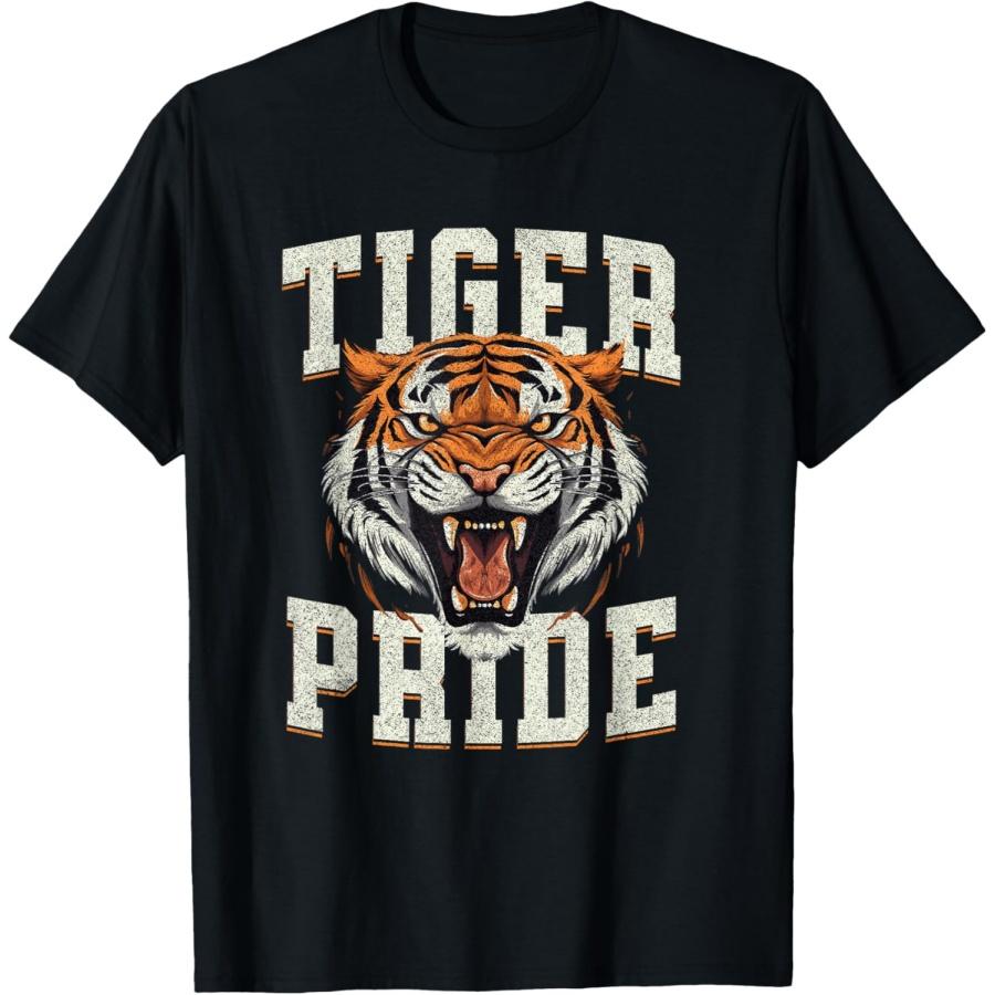 Футболка с талисманом тигра 'Tiger Pride' в винтажном стиле для школьной спортивной команды
