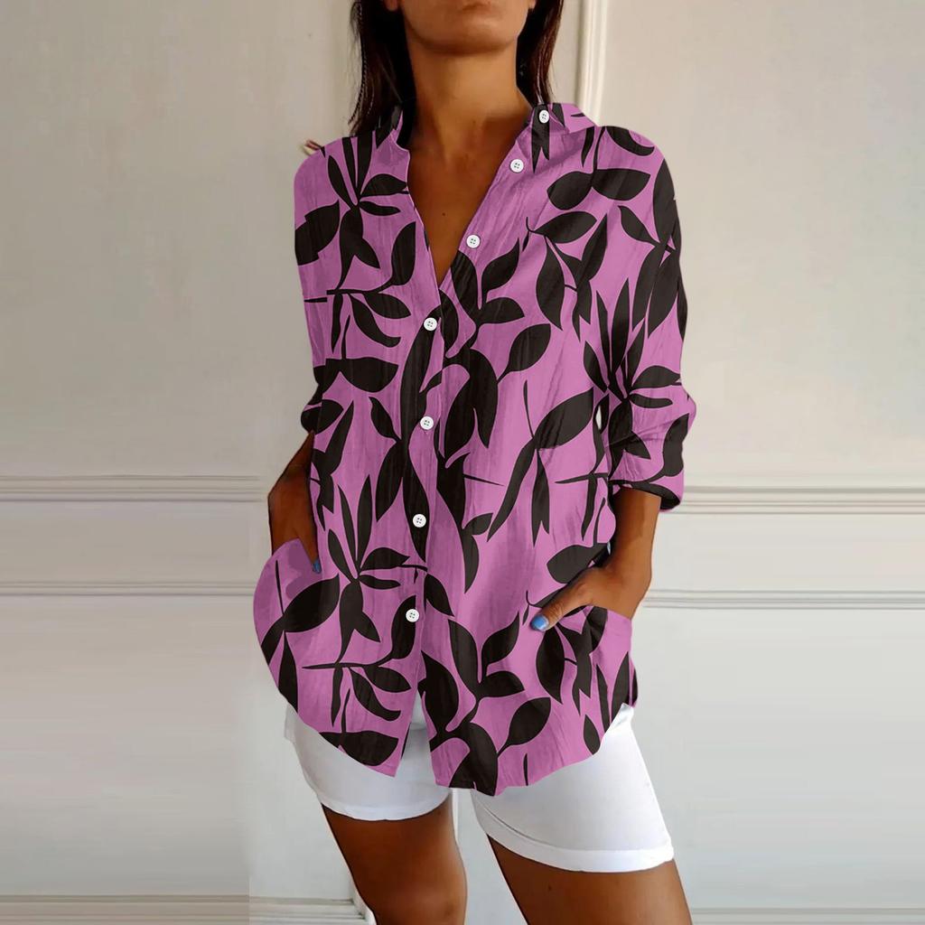 Womens Button Down Shirts Cotton Linen Long Sleeve Dress Shirts Casual Summer Tops Work Blouses