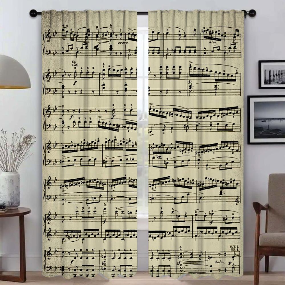 Vintage Music Note Anti-mosquito Curtains for Camera Window Curtain for Room 2 Panel Shades Home Interior Curtains Partition