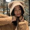 Милая плюшевая вязаная шапка с медведем Harajuku Y2K шапки-бини модная шапка с ушками медведя из овечьей шерсти для девочек