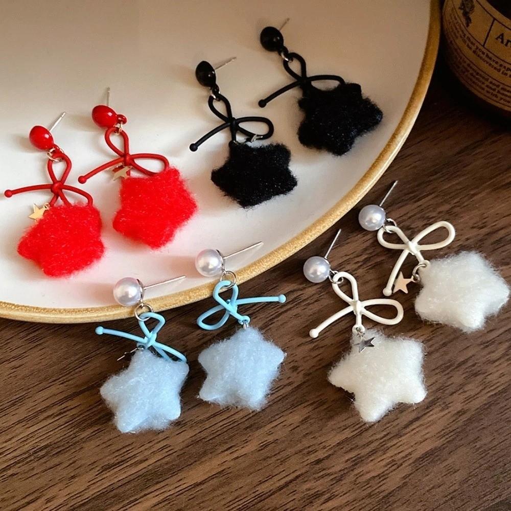 Plush Pendant Winter Bow Star Earrings Stars Y2K Drop Earrings  Autumn and Winter