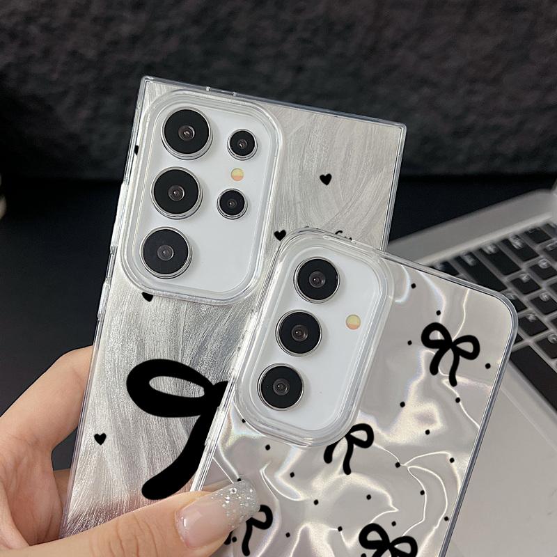 Тонкий чехол TPU с мягким краем и узором в виде банта для Samsung S25 Ultra S24 FE S23 A56 A36 A16 A55, сверкающий перьями, ударопрочный, блестящий, жесткий чехол для задней панели из ПК