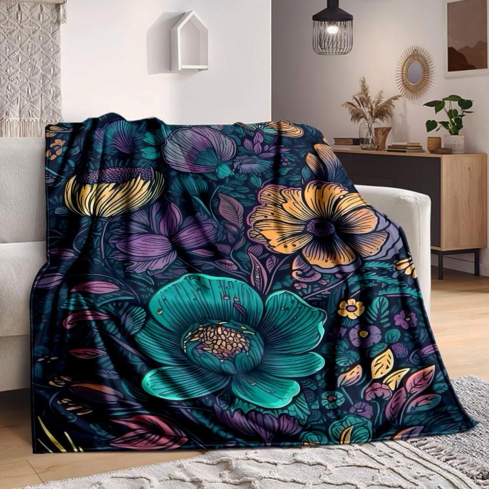 1pc Floral Patterns Blanket, Lightweight Flannel Throw Blanket for Sofa, Bed, Travel, Camping, Living Room, Office, Couch043