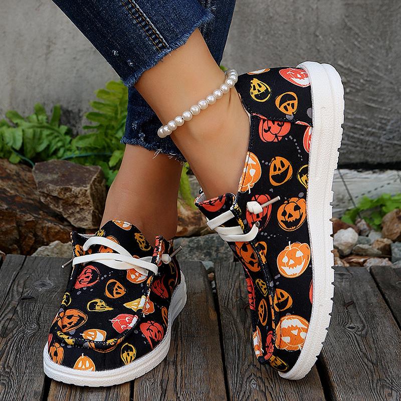Fashion Colorful Pumpkin Print Casual Sneakers for Women Soft Bottom Lightweight Slip On Loafers Woman Comfortable Non Slip Flat Shoes