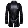 Autumn and Winter New Men's Long Leather Jacket Wind Standing Collar Leather Jacket PU Jacket