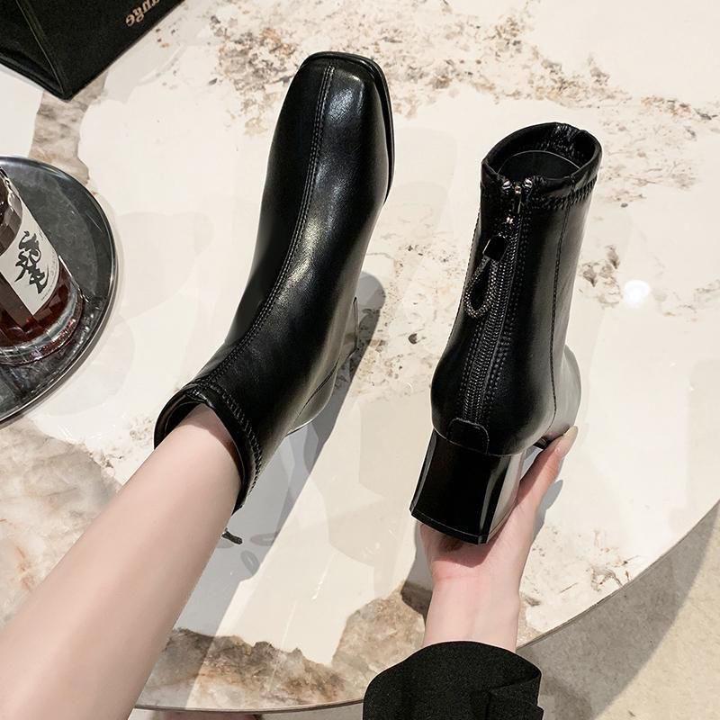 Женские ботильоны на массивном каблуке - 2025 Французский плюшевый теплый, нескользящий, увеличивающий рост, стройнящий стиль Мартин для осени/зимы