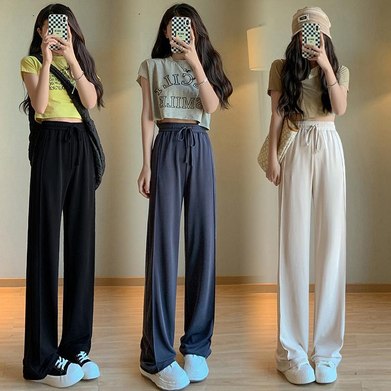 Женская одежда, черные летние мешковатые узкие брюки с завязками, прямые широкие брюки для отдыха, крутые женские брюки в корейском стиле, S-XXL