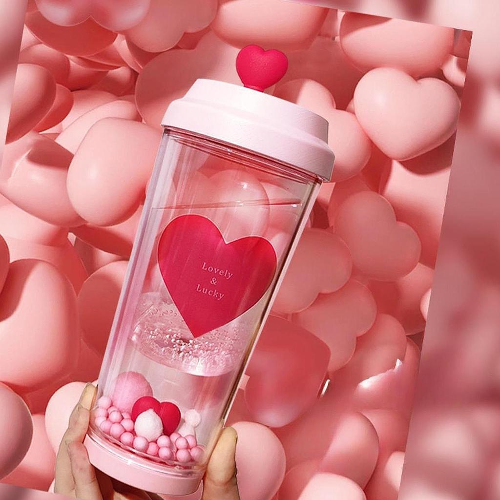 Портативная чашка в форме сердца, герметичная двухслойная 435 мл, бутылка для чая, кружка для кофе в машине для вечеринки