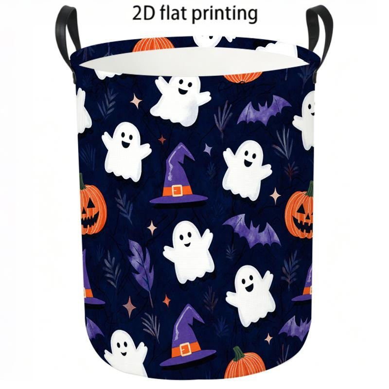 1pc Laundry Basket, Cute Ghost Pumpkin And Bat Pattern Dirty Clothes Hamper, Collapsible Storage Organizer with Handles, Leisure Home Decor/Laundry Ro