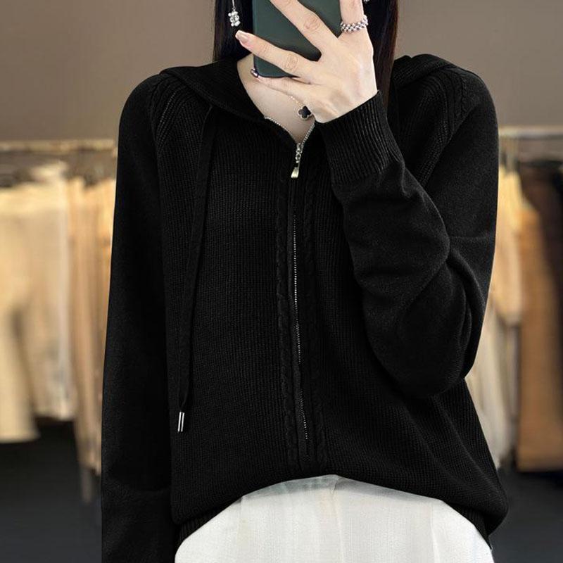 Осенне-зимний повседневный вязаный кардиган с капюшоном, простой модный стиль, свободный вязаный свитер