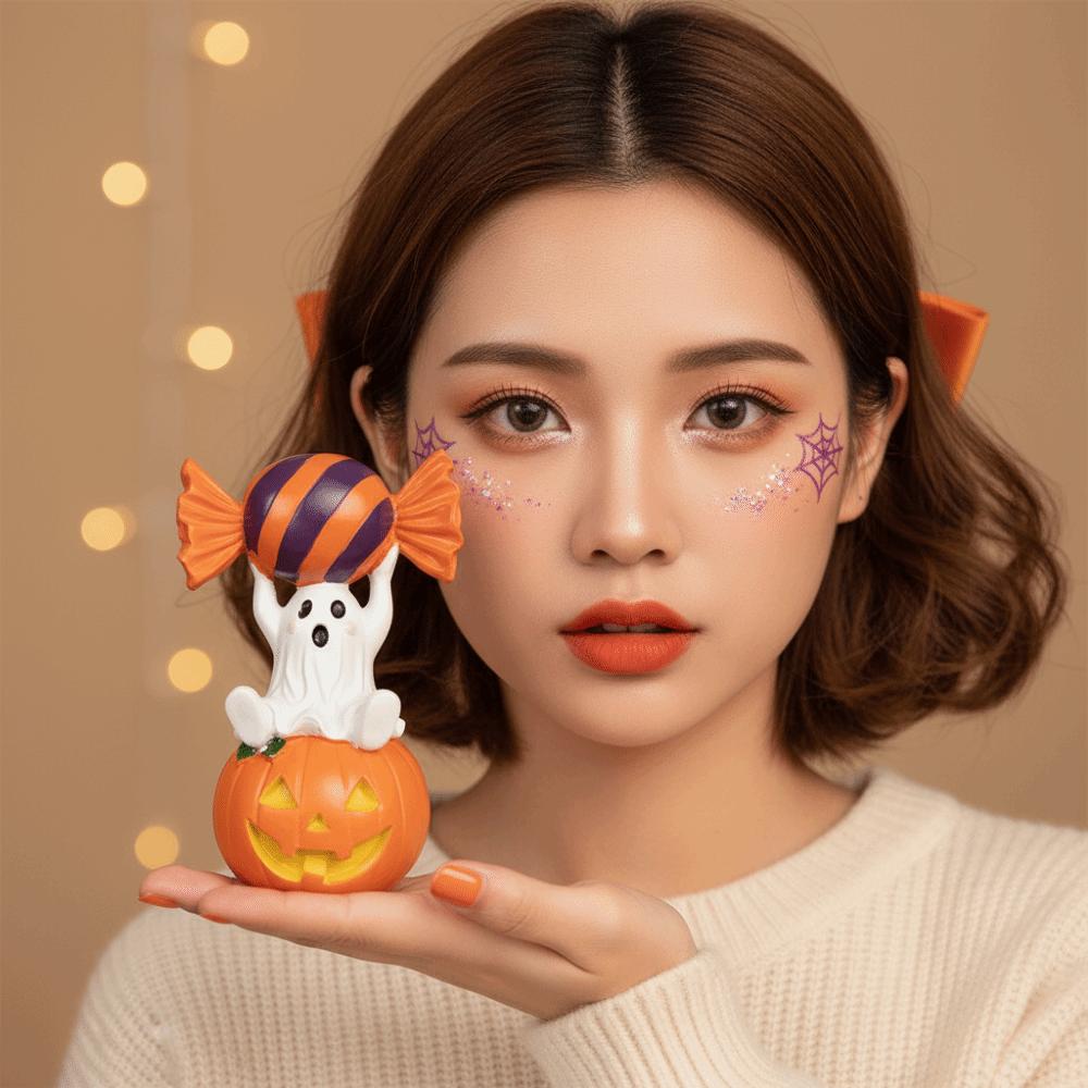 Miniature Pumpkin Figurine Hand-painted Halloween Statues Holiday Desktop Decor Dinner Feast