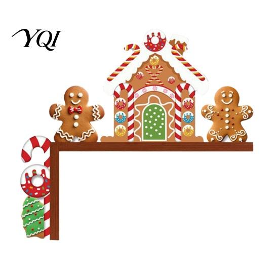 Holiday Home Decor Christmas Door Topper, Wooden Corner Sign, Santa Snowman Gingerbread Indoor Seasonal Decoration Man Frame for Party Decorative