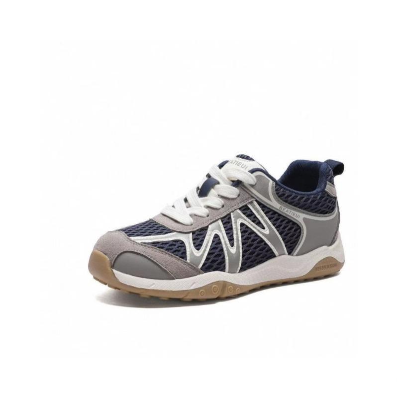 Leather Mesh Women's Early Autumn New Round Head Thick Sole Breathable Casual Sports Shoes Tide