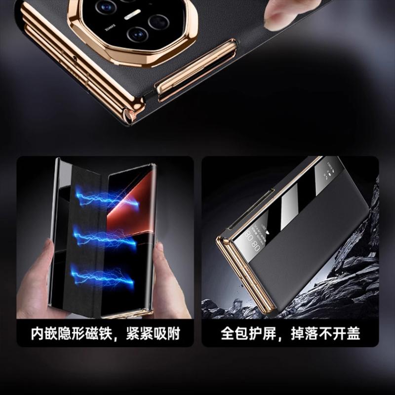 Складной кожаный чехол-книжка для Huawei Mate XTS с окном Smart View, авто-сон/пробуждение, ответ без рук, противоударный, деловой