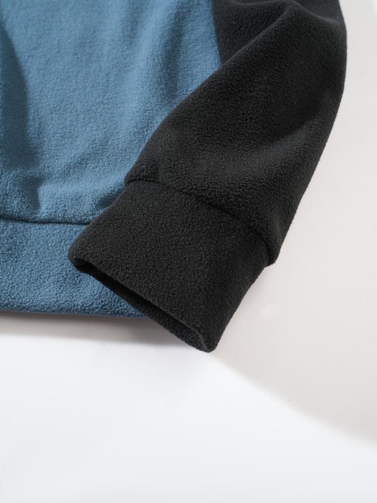 Мужская осенне-зимняя флисовая толстовка с полумолнией, воротником-стойкой, цветовыми блоками и жаккардовым узором