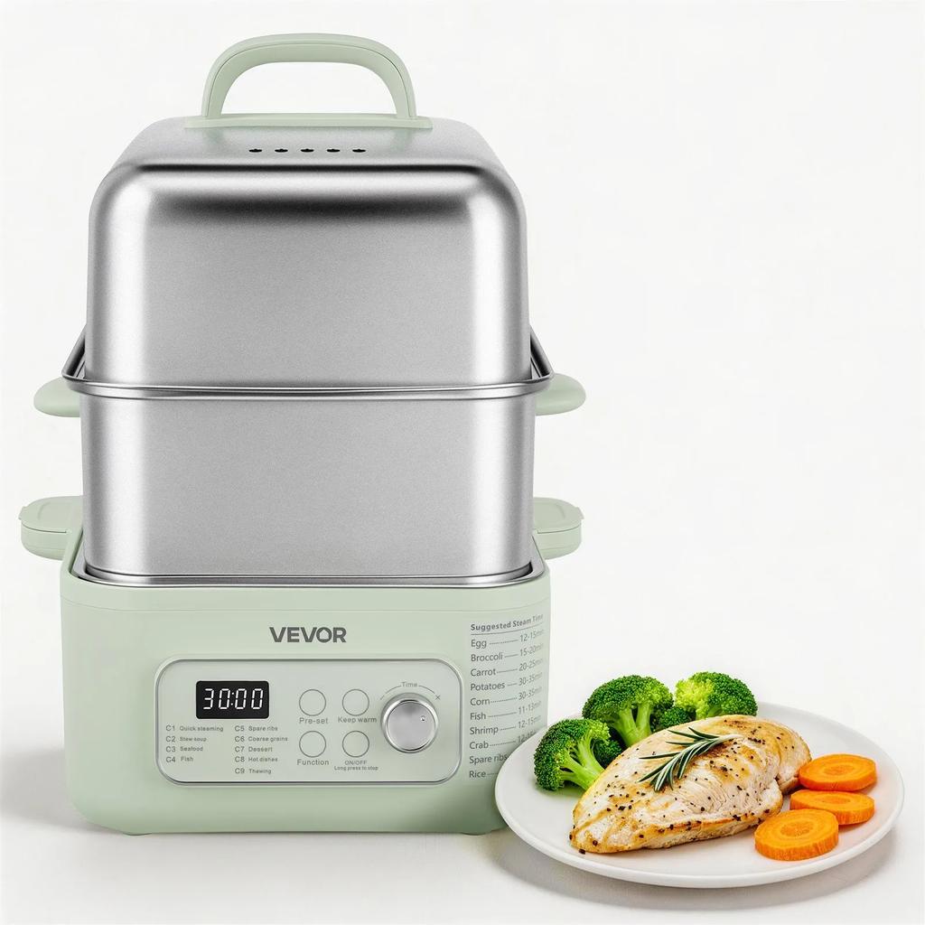 VEVOR Electric Food Steamer 13L 2-Tier Stainless Steel for 3-6 Servings