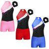 Kids Girls Sleeveless Gymnastics Leotards with Shorts and Hair Band Ballet Dance Biketard Dancewear