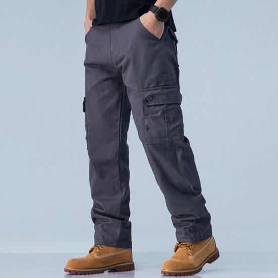Мужские брюки-карго с несколькими карманами, прямые хлопковые брюки со средней талией, застежка-молния на пуговицы, свободные брюки для путешествий и школы