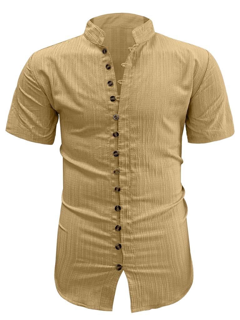 Summer new men's casual versatile shirt solid color slim-fitting short-sleeved top