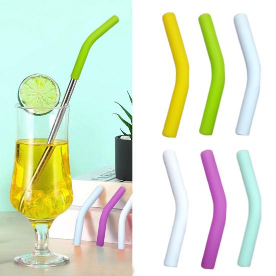 6Pcs Silicone Straw Tips Flexible Reusable Food Grade Straw Covers Elbow Straw Replacement Tip for Hydraflow Stainless Steel Straws