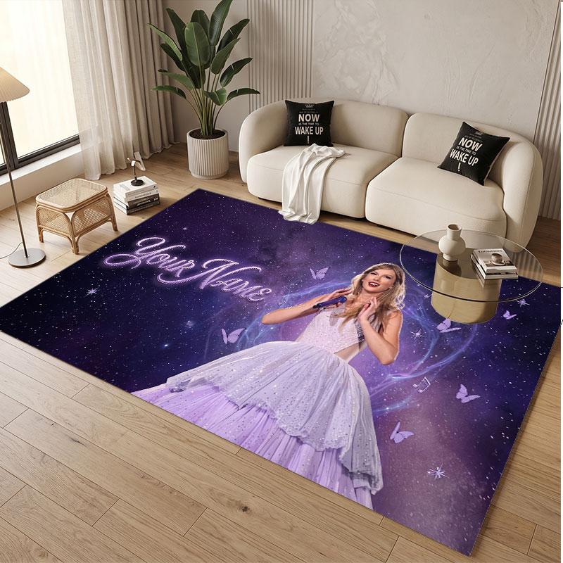Custom Name Crystal Velvet Rug,Taylor Swift Comfortable Anti Slip Floor Mat For Room Decoration