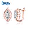 LSOOYH Clip Earrings Rose Gold Color Fashion Earring For Women Hollow Cubic Zirconia Stud Earrings Jewelry
