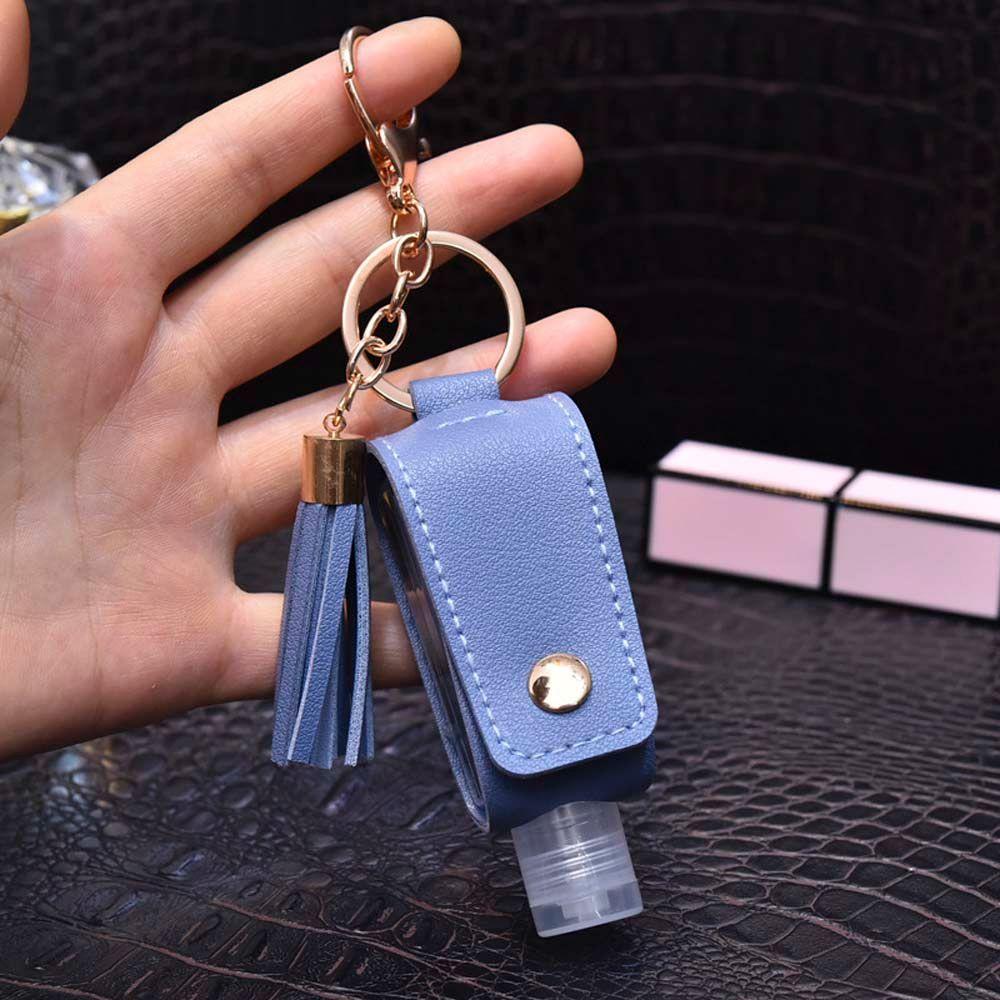 Keyring Plastic With Tassels Keychain Holder Hand Sanitizer Holder Empty Bottle PU leather Cover